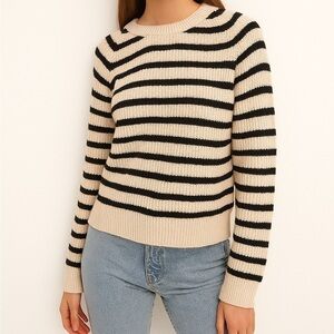 Simons Icone Black and Cream Knit Striped Sweater